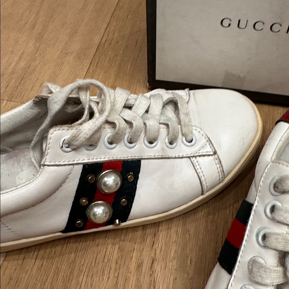 Gucci ace scrape sneakers silver spikes size 36 see photos have been worn green - Picture 2 of 9